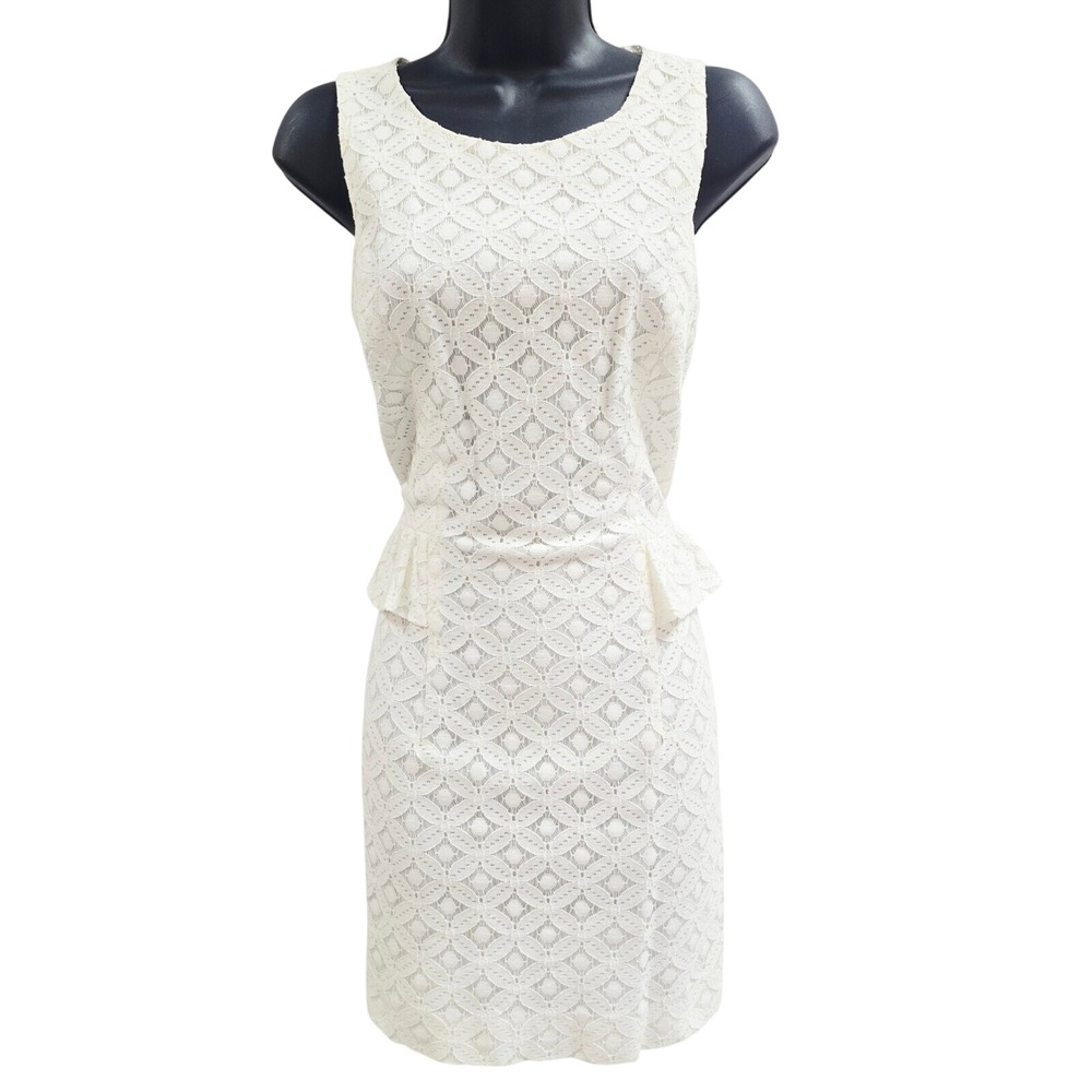 Lilly Pulitzer White Lace Peplum Sheath Dress Sleeveless Cutout Back Size 2